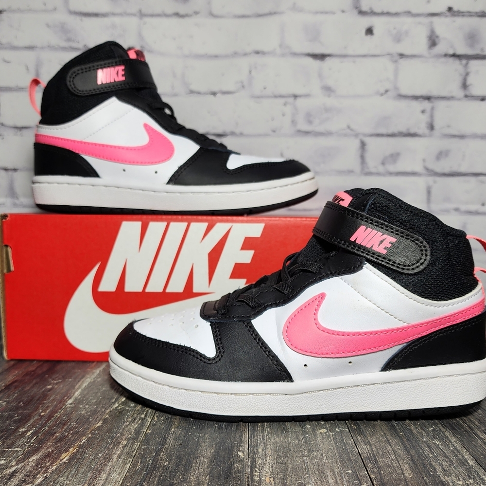 Size 13.5 C - Youth Nike Court Borough Mid 2 Black Pink Shoes CD7783-005 w/ BOX